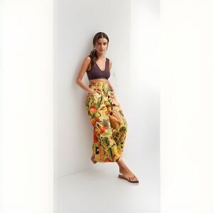 Anthropologie  Pants  Embroidered  Yellow Wild Floral Wide Leg SZ M